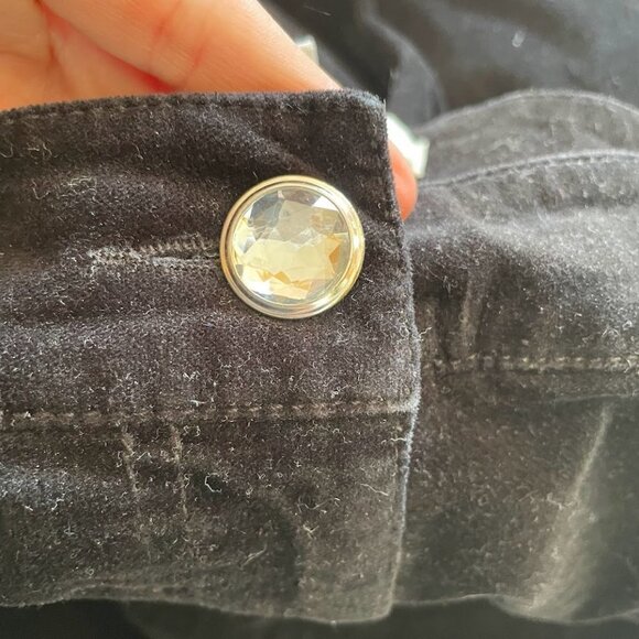 Chico's Pant Trouser Black Velvet Diamond Jewel Button Straight Leg Holiday Plus - Picture 6 of 7